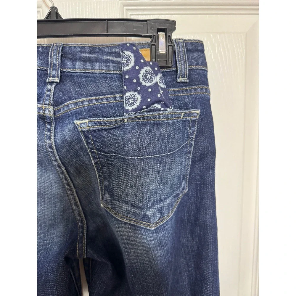 Paige Premium Denim Boho Wide Leg Jeans Crochet Ikat Side Panel Dark Wash 27